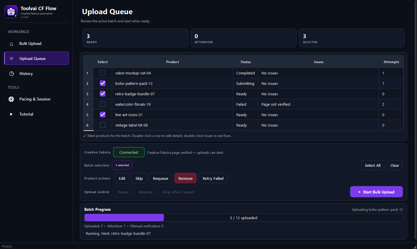 CF Flow Upload Queue — coming soon